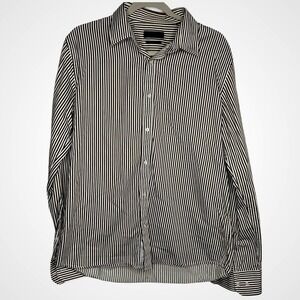 Men's Large Striped Dress Shirt Long Sleeve Brown White Riley Est. 1992 Casual
